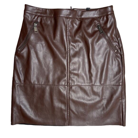 Banana Republic Dark Brown Vegan‎ Leather Mini Skirt Size 0 - Picture 2 of 8